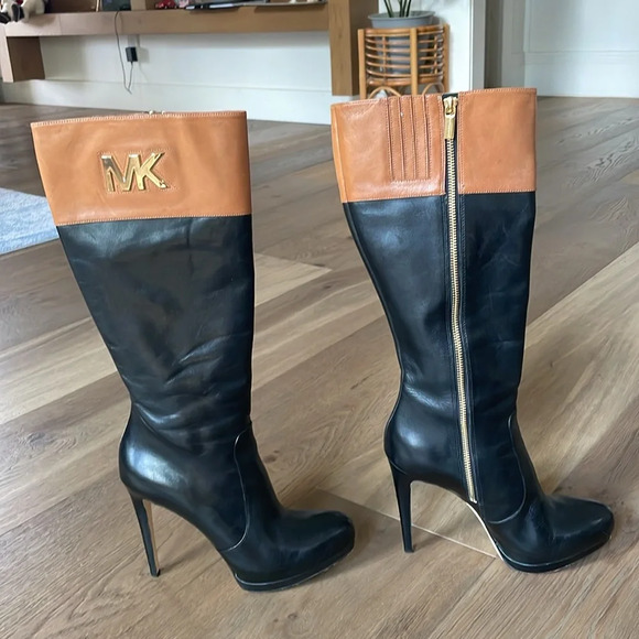 Michael Kors Hayley Black Boots Knee High MK Platform Size 8.5 - Picture 5 of 16